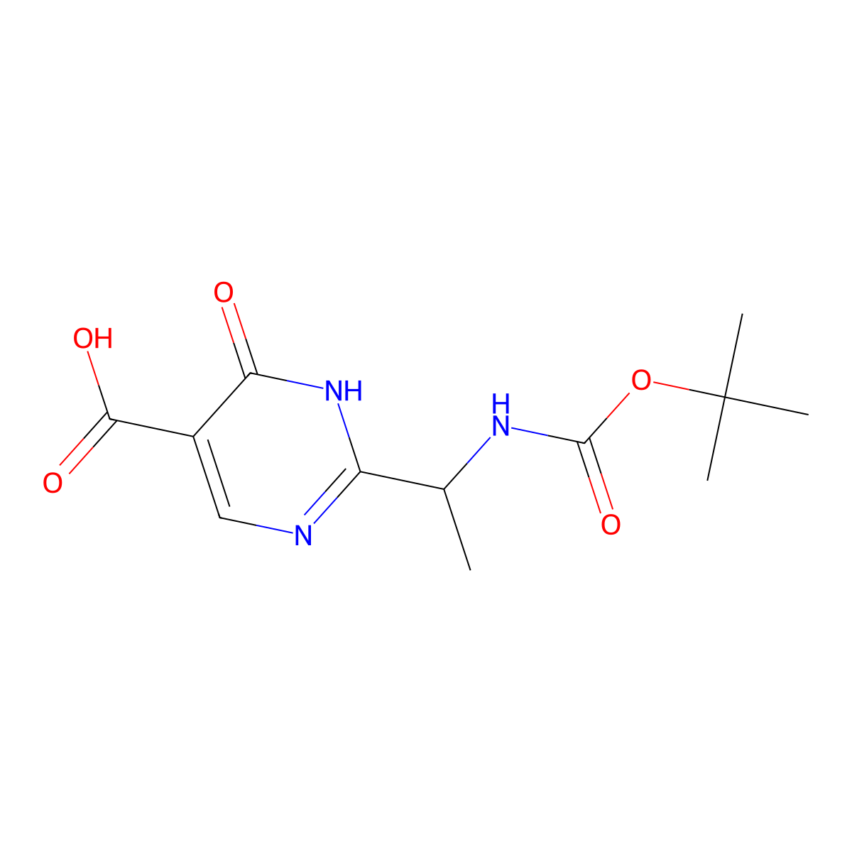 2-(1-{[(Tert-butoxy)carbonyl]amino}ethyl)-6-oxo-1,6-dihydropyrimidine-5-carboxylic acid molecular structure, CAS 2386504-40-9
