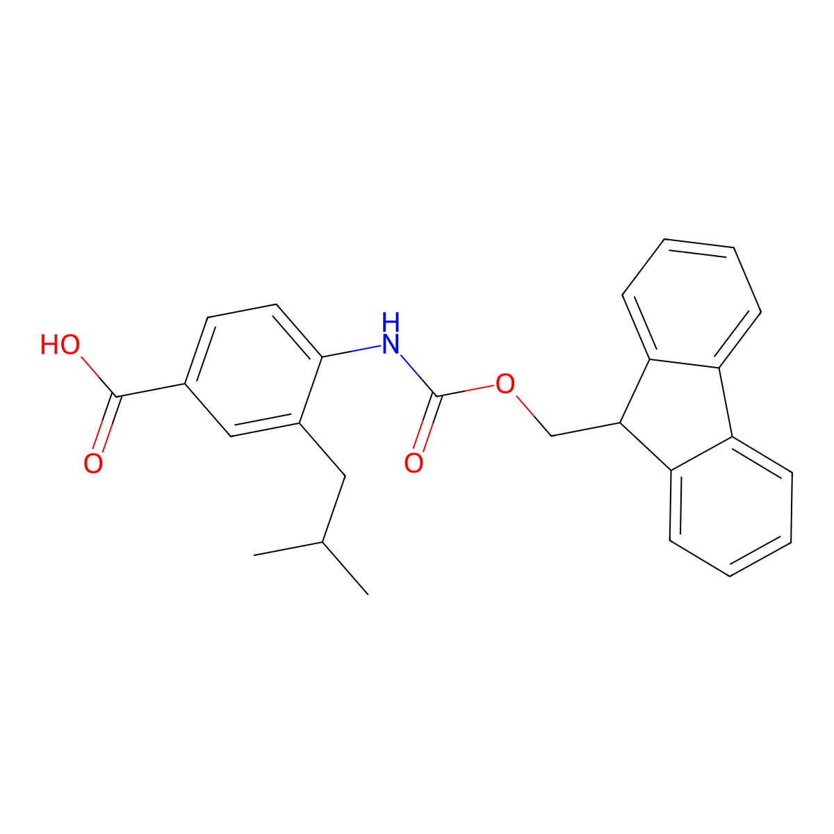 4-({[(9H-fluoren-9-yl)methoxy]carbonyl}amino)-3-(2-methylpropyl)benzoic acid molecular structure, CAS 2386509-80-2