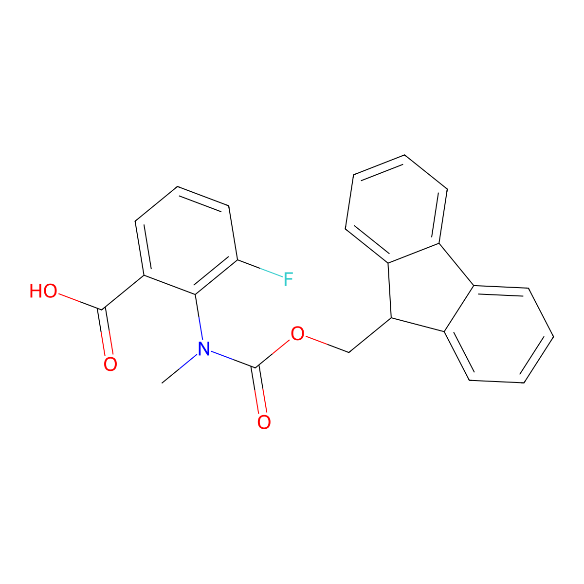 2-({[(9H-fluoren-9-yl)methoxy]carbonyl}(methyl)amino)-3-fluorobenzoic acid molecular structure, CAS 2386521-43-1