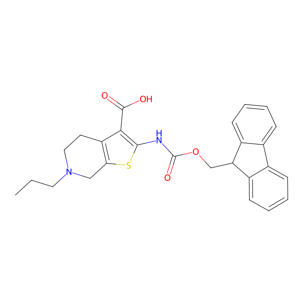 2-({[(9H-fluoren-9-yl)methoxy]carbonyl}amino)-6-propyl-4H,5H,6H,7H-thieno[2,3-c]pyridine-3-carboxylic acid molecular structure, CAS 2386524-73-6