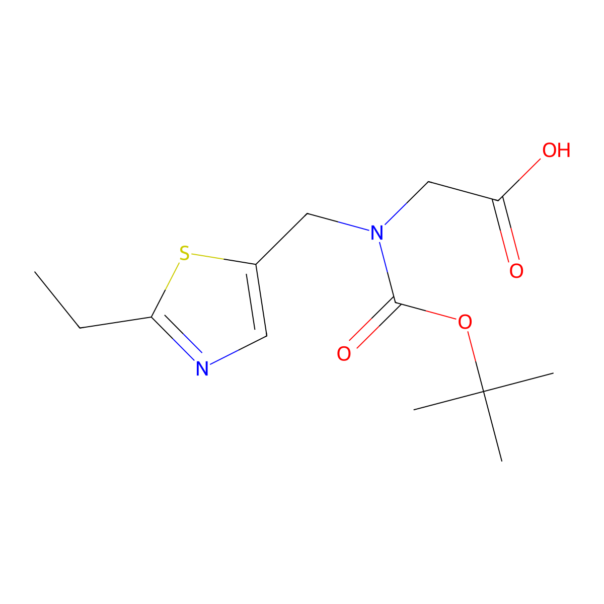 2-{[(Tert-butoxy)carbonyl][(2-ethyl-1,3-thiazol-5-yl)methyl]amino}acetic acid molecular structure, CAS 2386549-61-5