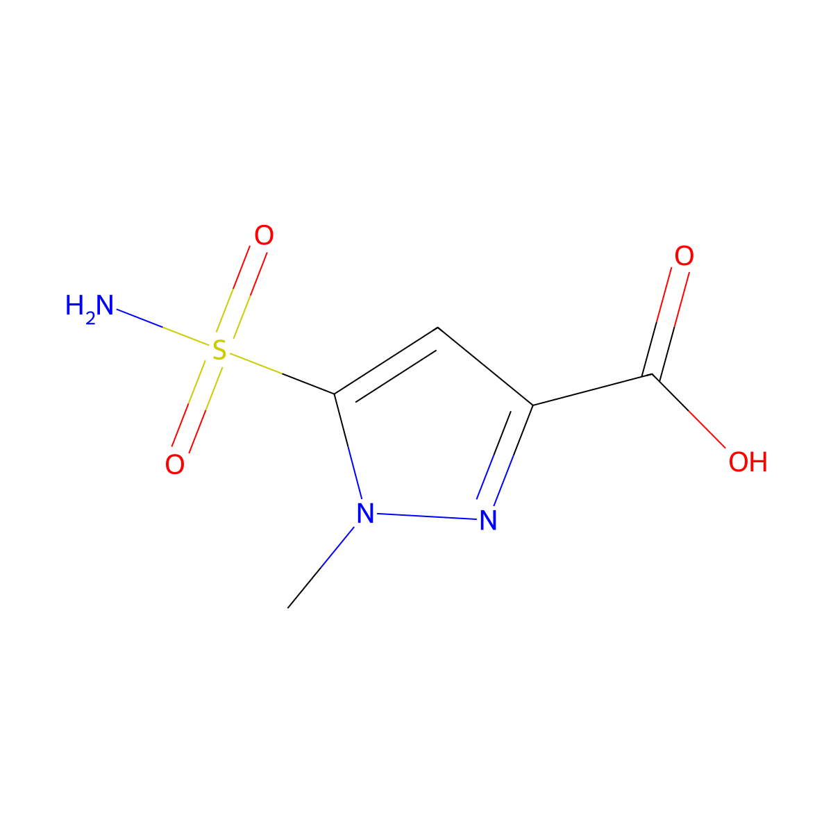 1-methyl-5-sulfamoyl-1H-pyrazole-3-carboxylic acid molecular structure, CAS 2386573-77-7