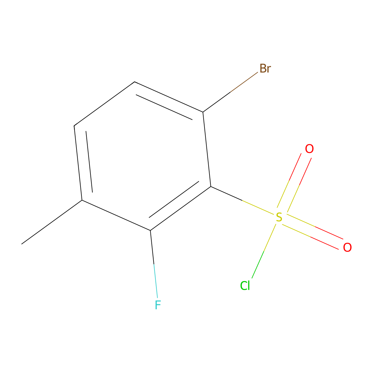 6-Bromo-2-fluoro-3-methylbenzene-1-sulfonylchloride molecular structure, CAS 2386588-45-8