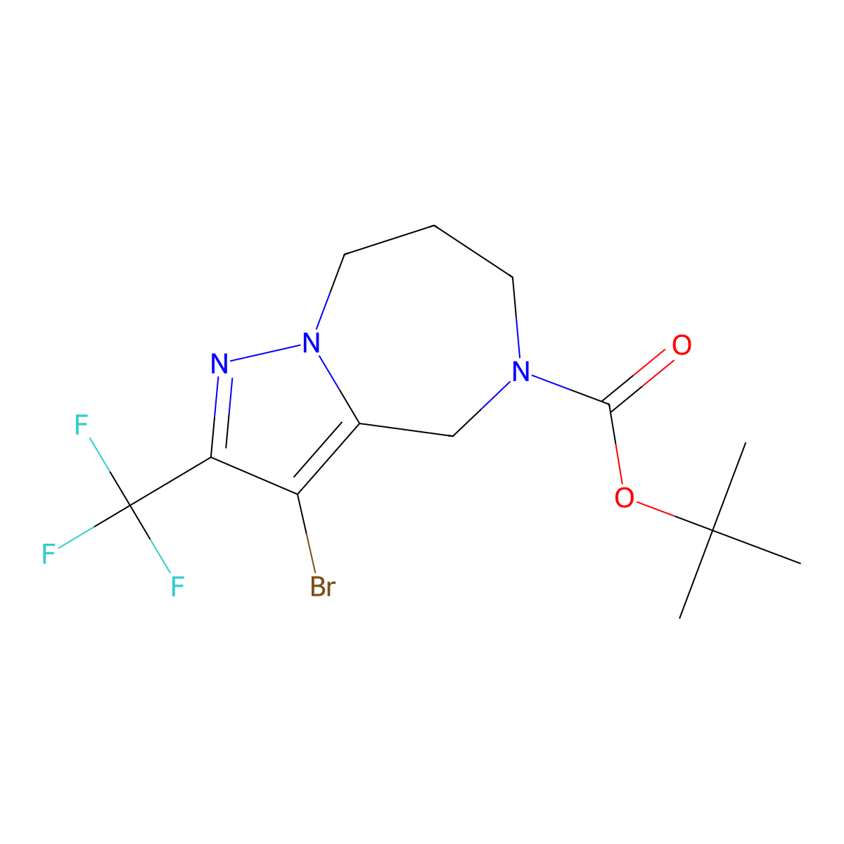 tert-butyl 3-bromo-2-(trifluoromethyl)-7,8-dihydro-4H-pyrazolo[1,5-a][1,4]diazepine-5(6H)-carboxylate molecular structure, CAS 2386600-96-8
