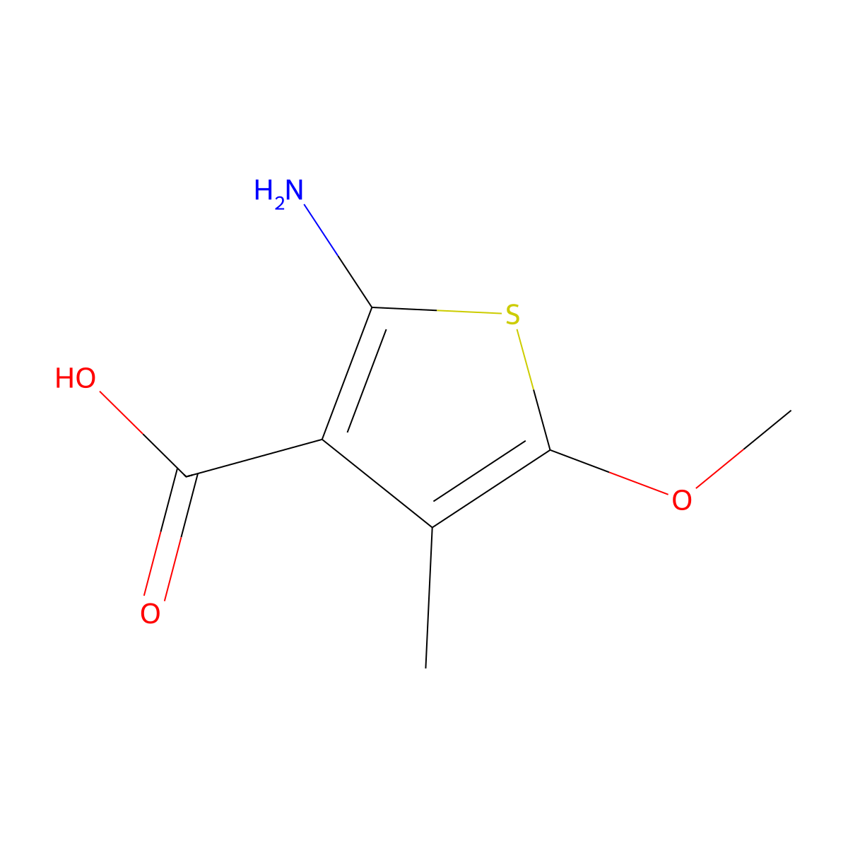 2-Amino-5-methoxy-4-methylthiophene-3-carboxylic acid molecular structure, CAS 2386605-51-0