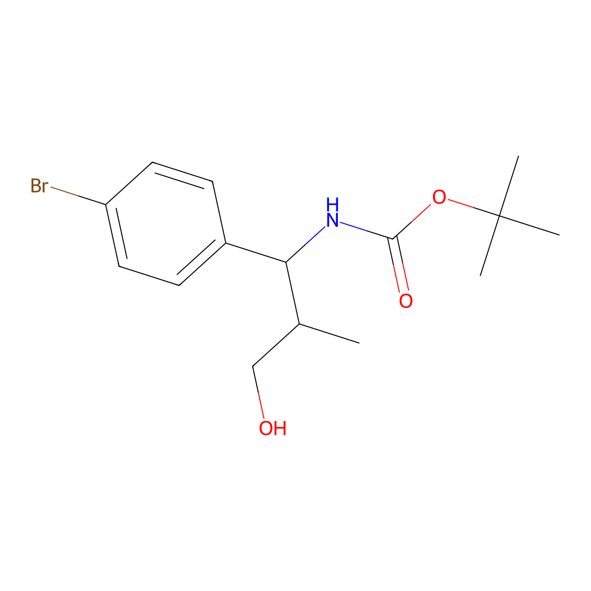 tert-butyl N-[1-(4-bromophenyl)-3-hydroxy-2-methylpropyl]carbamate molecular structure, CAS 2386617-67-8