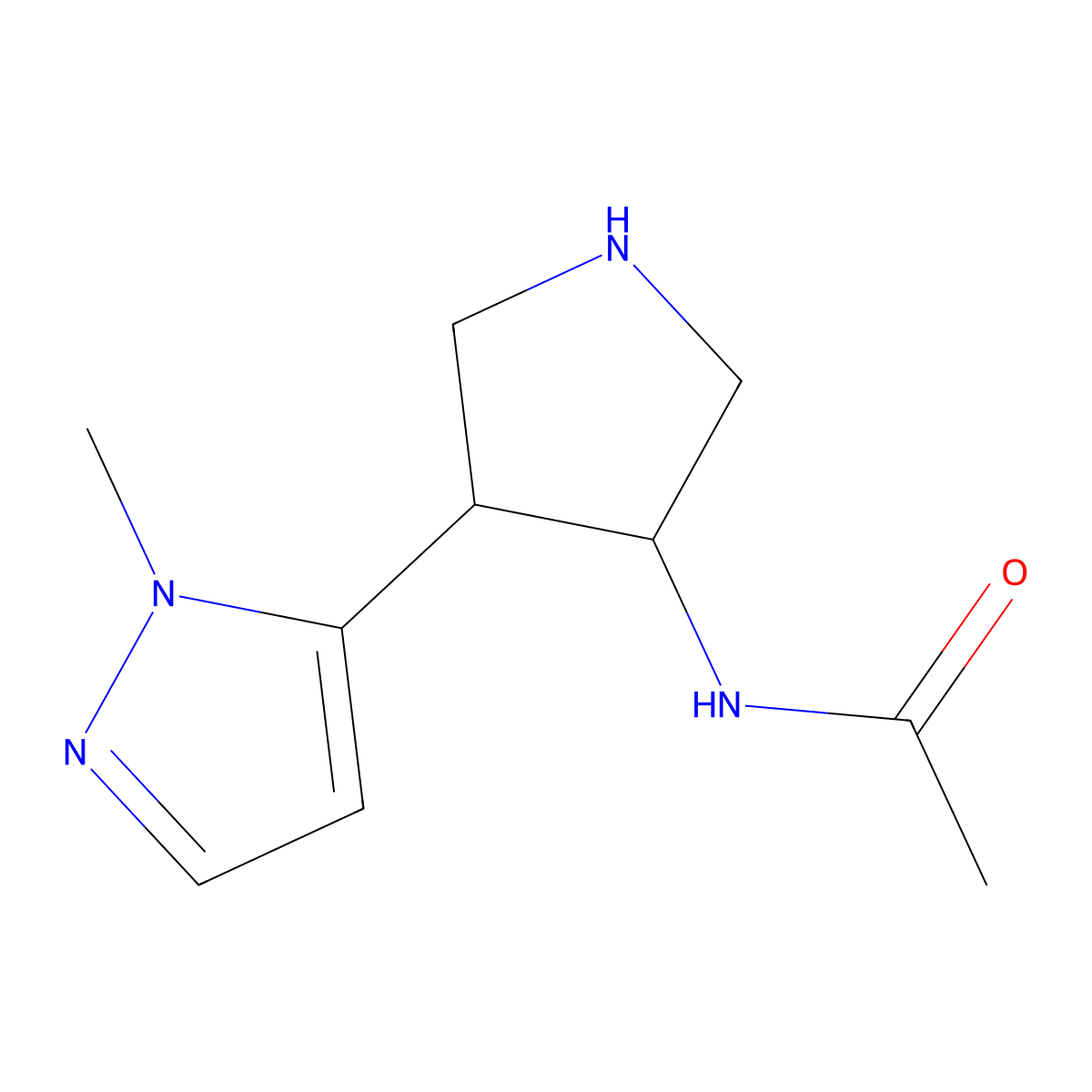 N-[4-(1-methyl-1H-pyrazol-5-yl)pyrrolidin-3-yl]acetamide molecular structure, CAS 2386631-76-9
