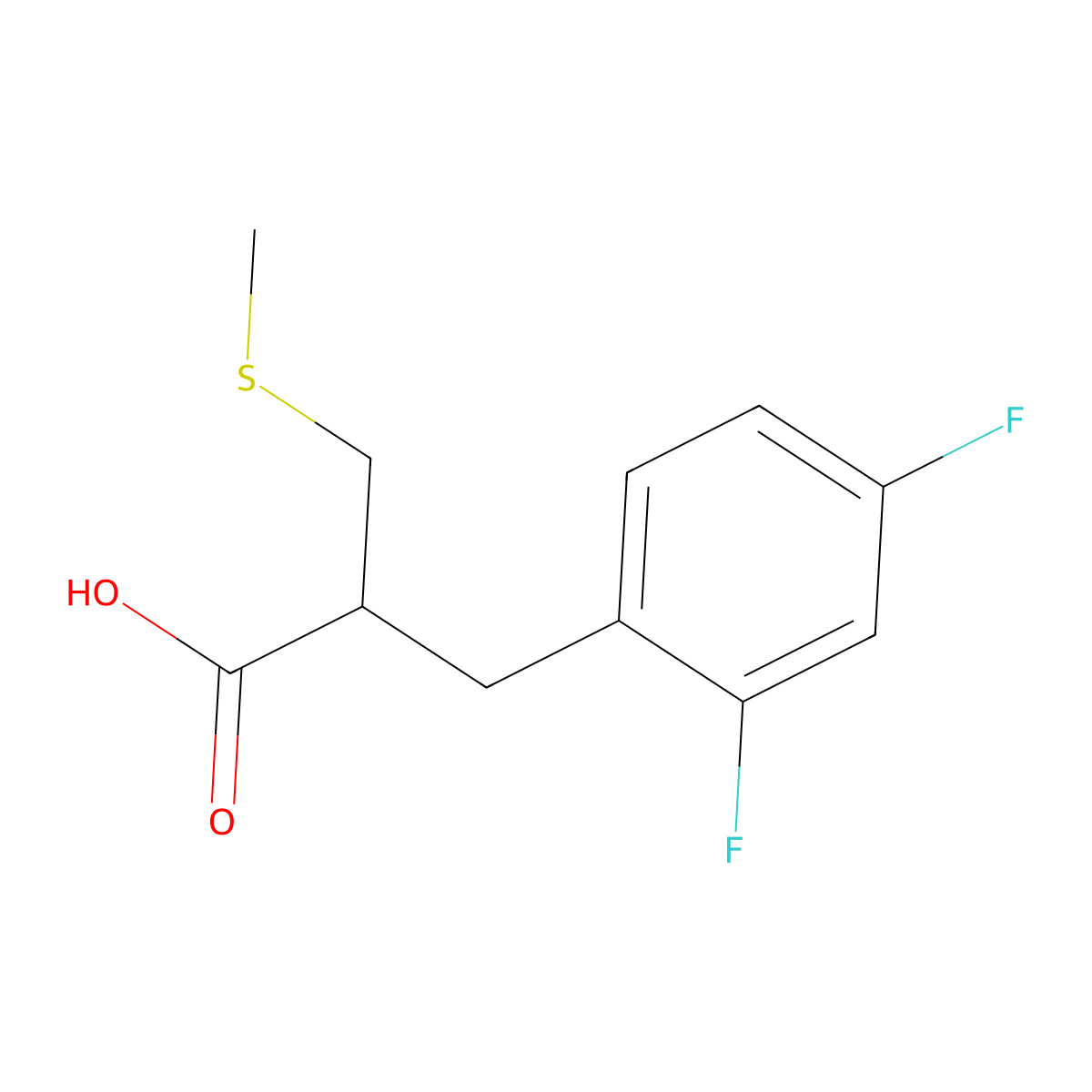 2-[(2,4-Difluorophenyl)methyl]-3-(methylsulfanyl)propanoic acid molecular structure, CAS 2386635-28-3