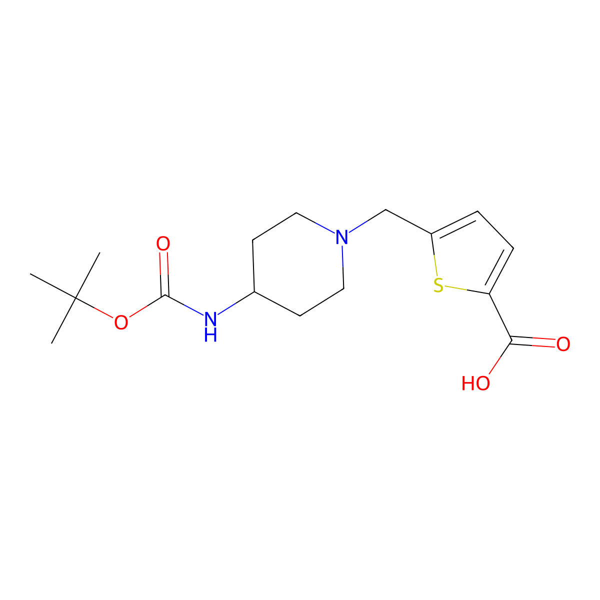 5-[(4-{[(Tert-butoxy)carbonyl]amino}piperidin-1-yl)methyl]thiophene-2-carboxylic acid molecular structure, CAS 2386637-22-3