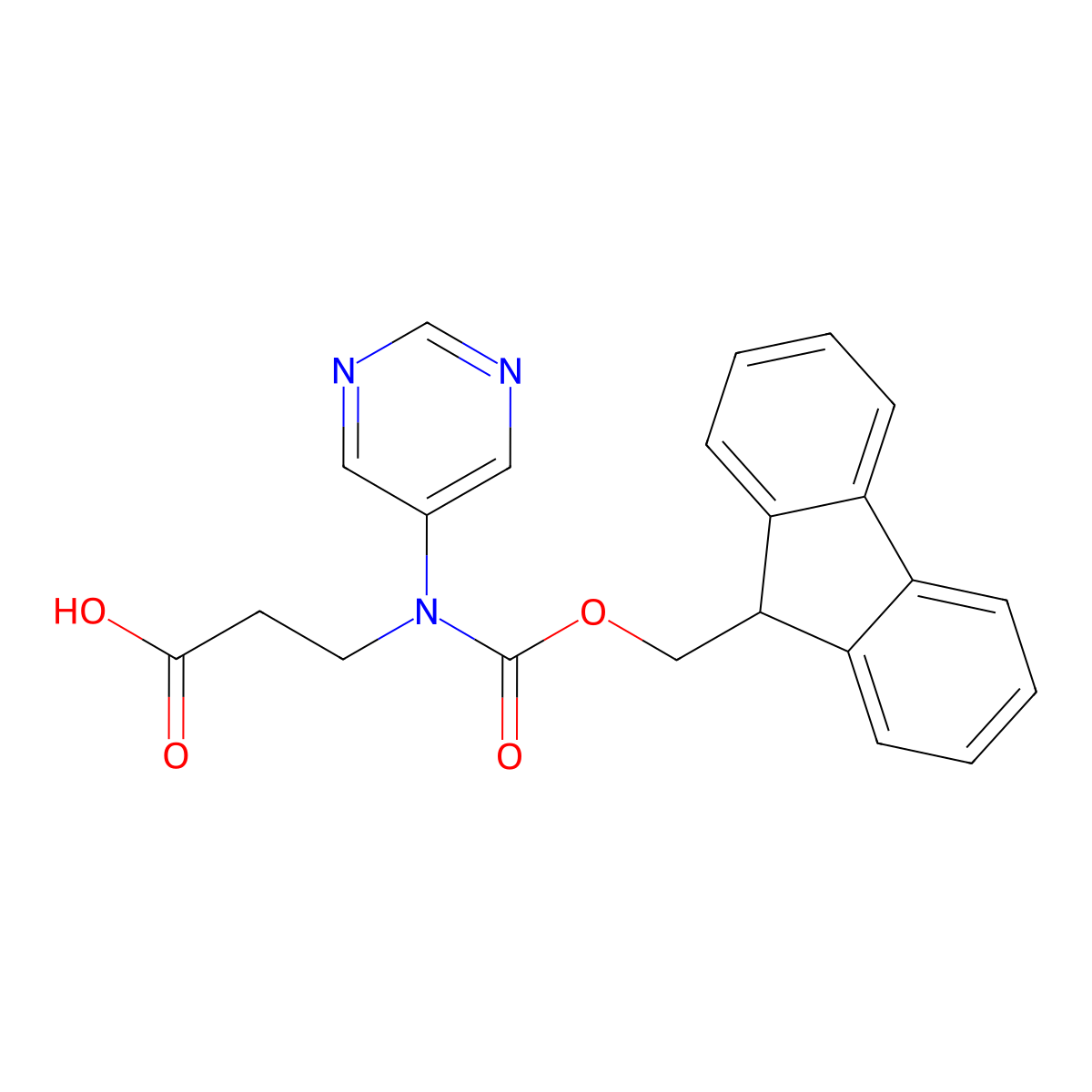 3-({[(9H-fluoren-9-yl)methoxy]carbonyl}(pyrimidin-5-yl)amino)propanoic acid molecular structure, CAS 2386647-23-8