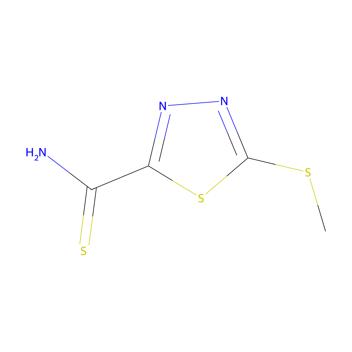 5-(Methylsulfanyl)-1,3,4-thiadiazole-2-carbothioamide molecular structure, CAS 2386647-56-7
