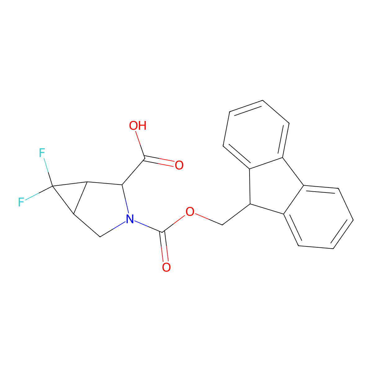 3-{[(9H-fluoren-9-yl)methoxy]carbonyl}-6,6-difluoro-3-azabicyclo[3.1.0]hexane-2-carboxylic acid molecular structure, CAS 2386649-38-1