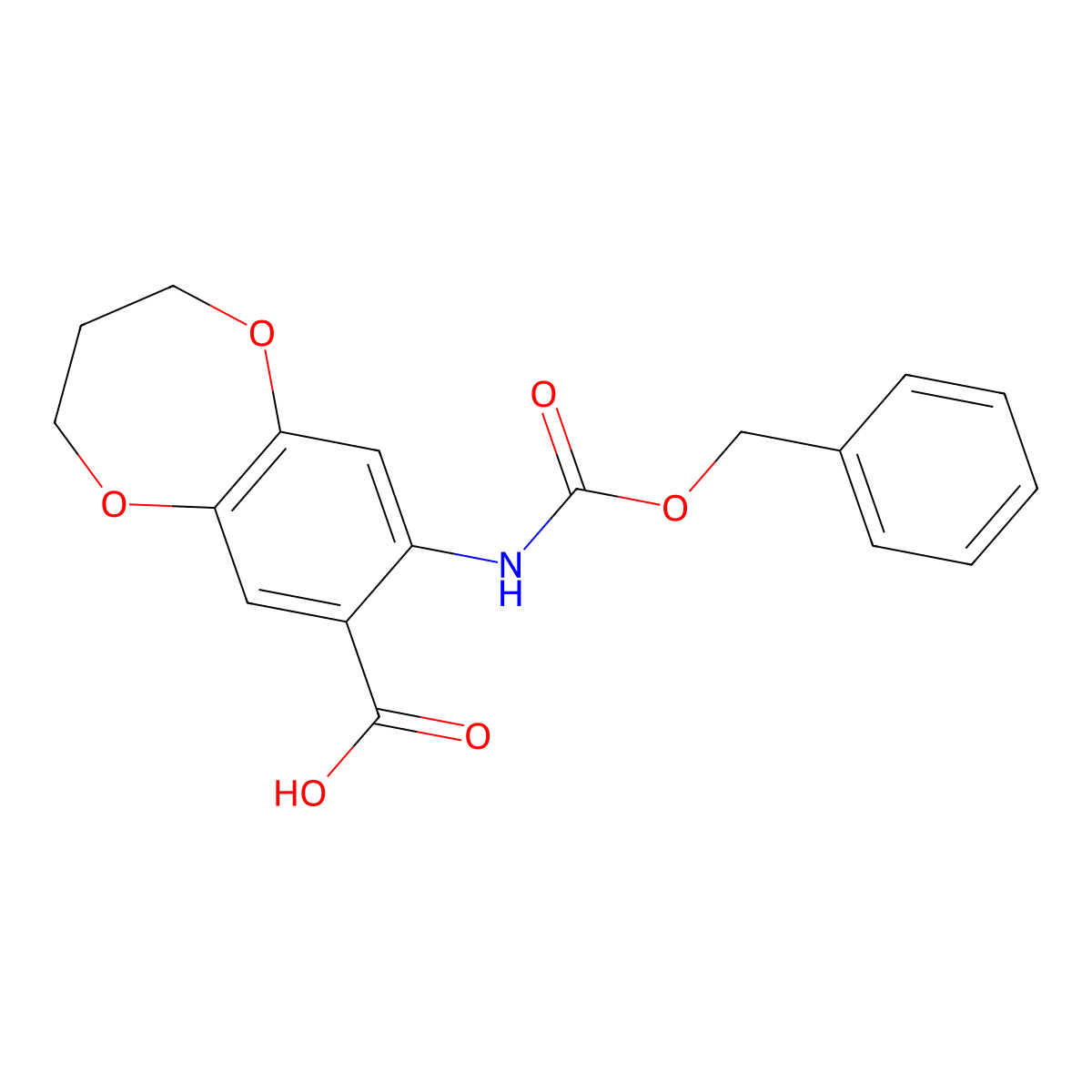 8-{[(benzyloxy)carbonyl]amino}-3,4-dihydro-2H-1,5-benzodioxepine-7-carboxylic acid molecular structure, CAS 2386656-01-3