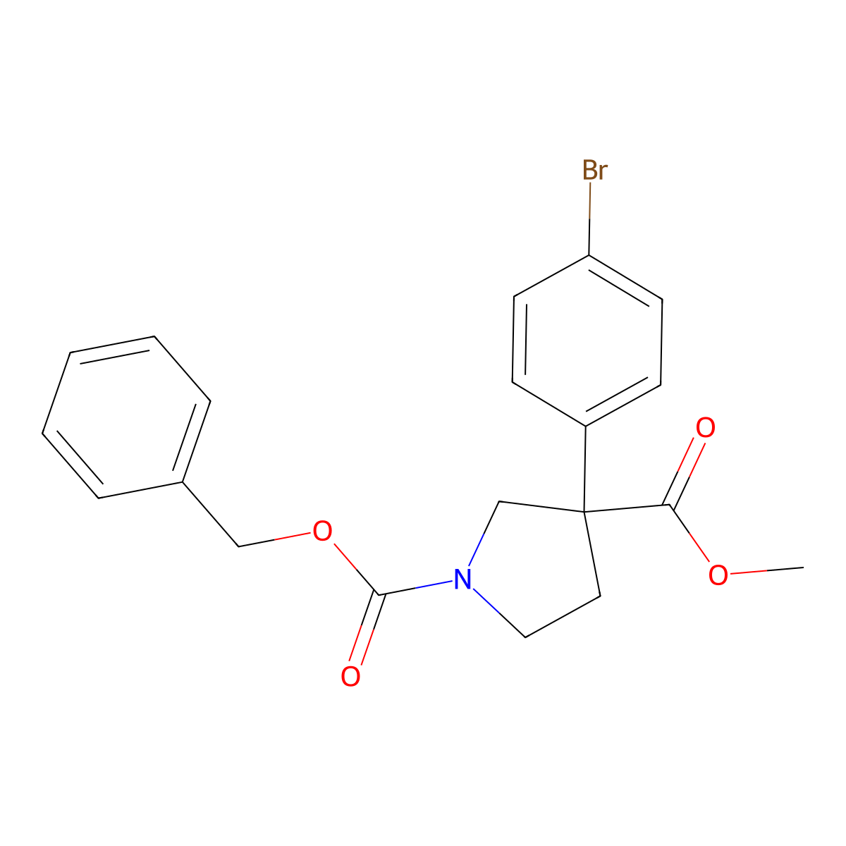1-Benzyl 3-methyl 3-(4-bromophenyl)pyrrolidine-1,3-dicarboxylate molecular structure, CAS 2386660-34-8