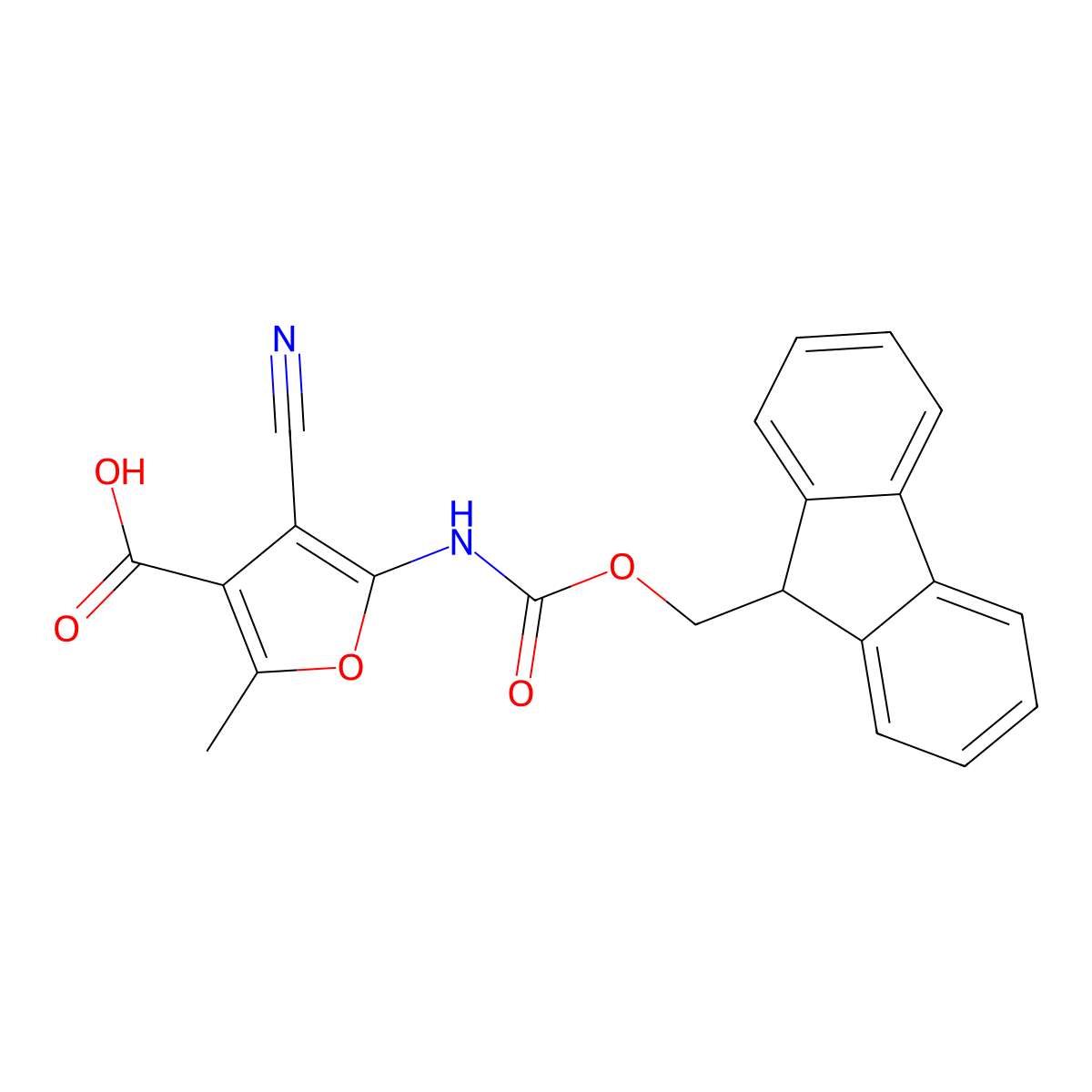 4-cyano-5-({[(9H-fluoren-9-yl)methoxy]carbonyl}amino)-2-methylfuran-3-carboxylic acid molecular structure, CAS 2386694-28-4