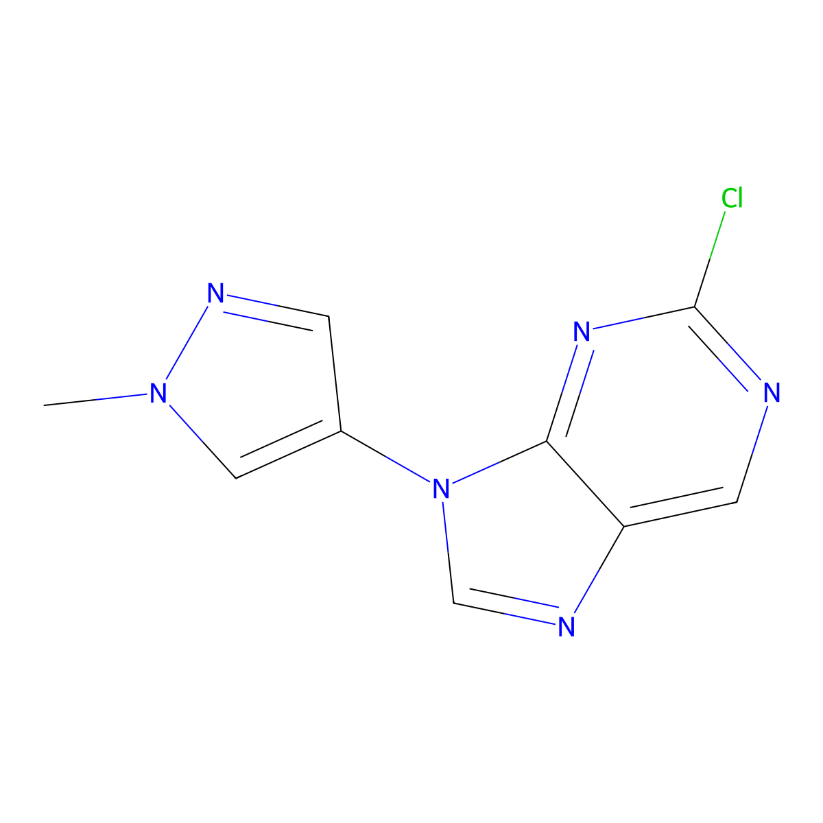 2-chloro-9-(1-methyl-1H-pyrazol-4-yl)-9H-purine molecular structure, CAS 2386703-96-2