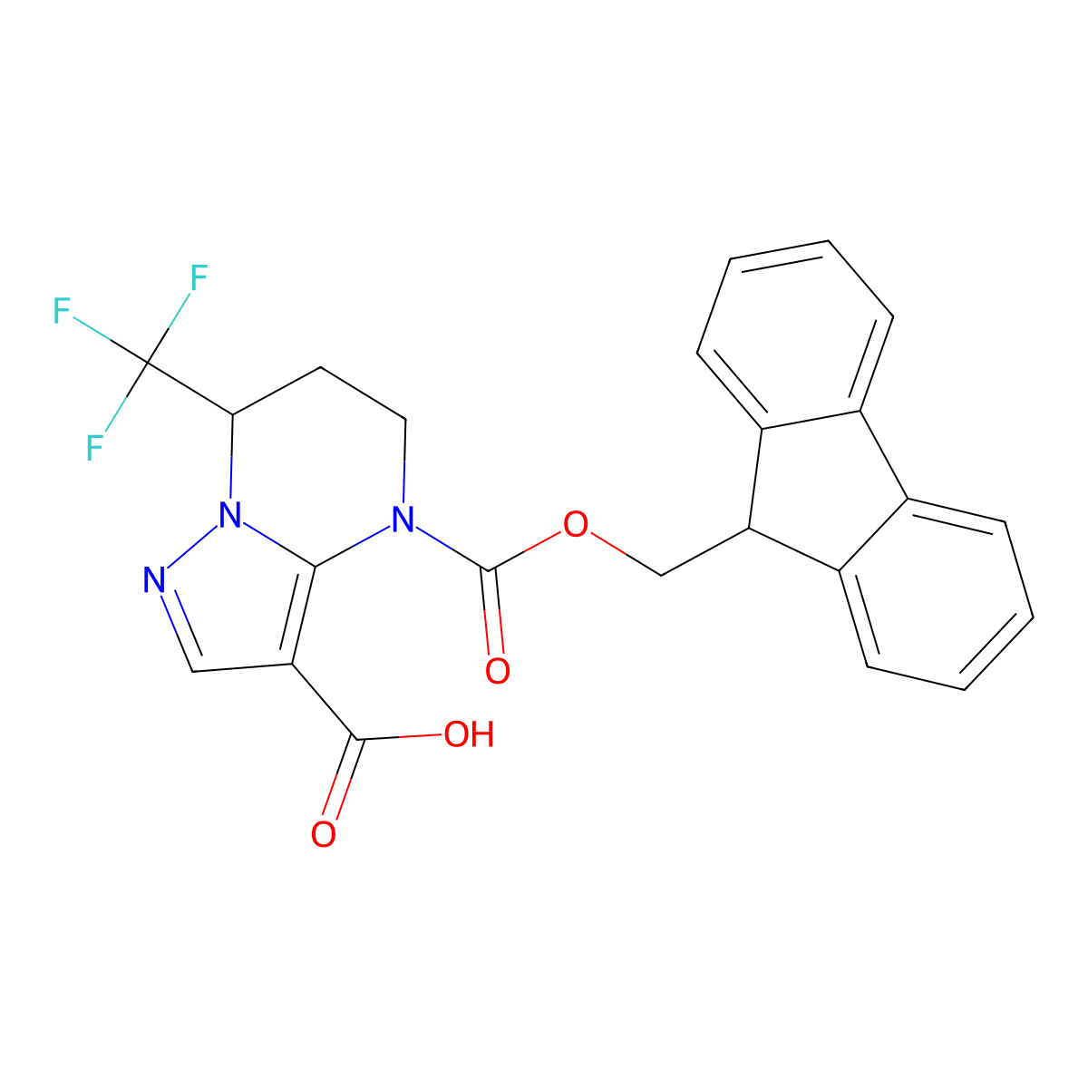 4-{[(9H-fluoren-9-yl)methoxy]carbonyl}-7-(trifluoromethyl)-4H,5H,6H,7H-pyrazolo[1,5-a]pyrimidine-3-carboxylic acid molecular structure, CAS 2386707-60-2
