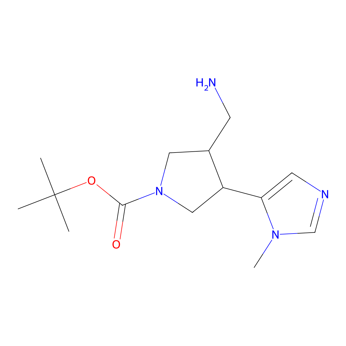 tert-butyl 3-(aminomethyl)-4-(1-methyl-1H-imidazol-5-yl)pyrrolidine-1-carboxylate molecular structure, CAS 2386709-70-0
