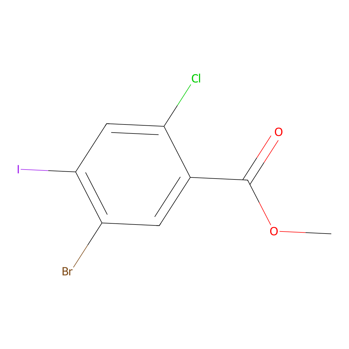 Methyl 5-bromo-2-chloro-4-iodobenzoate molecular structure, CAS 2386719-71-5