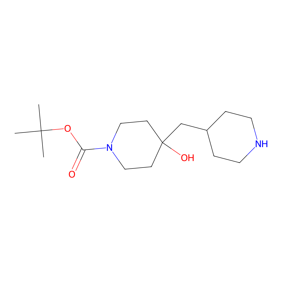 Tert-butyl 4-hydroxy-4-[(piperidin-4-YL)methyl]piperidine-1-carboxylate molecular structure, CAS 2386730-28-3