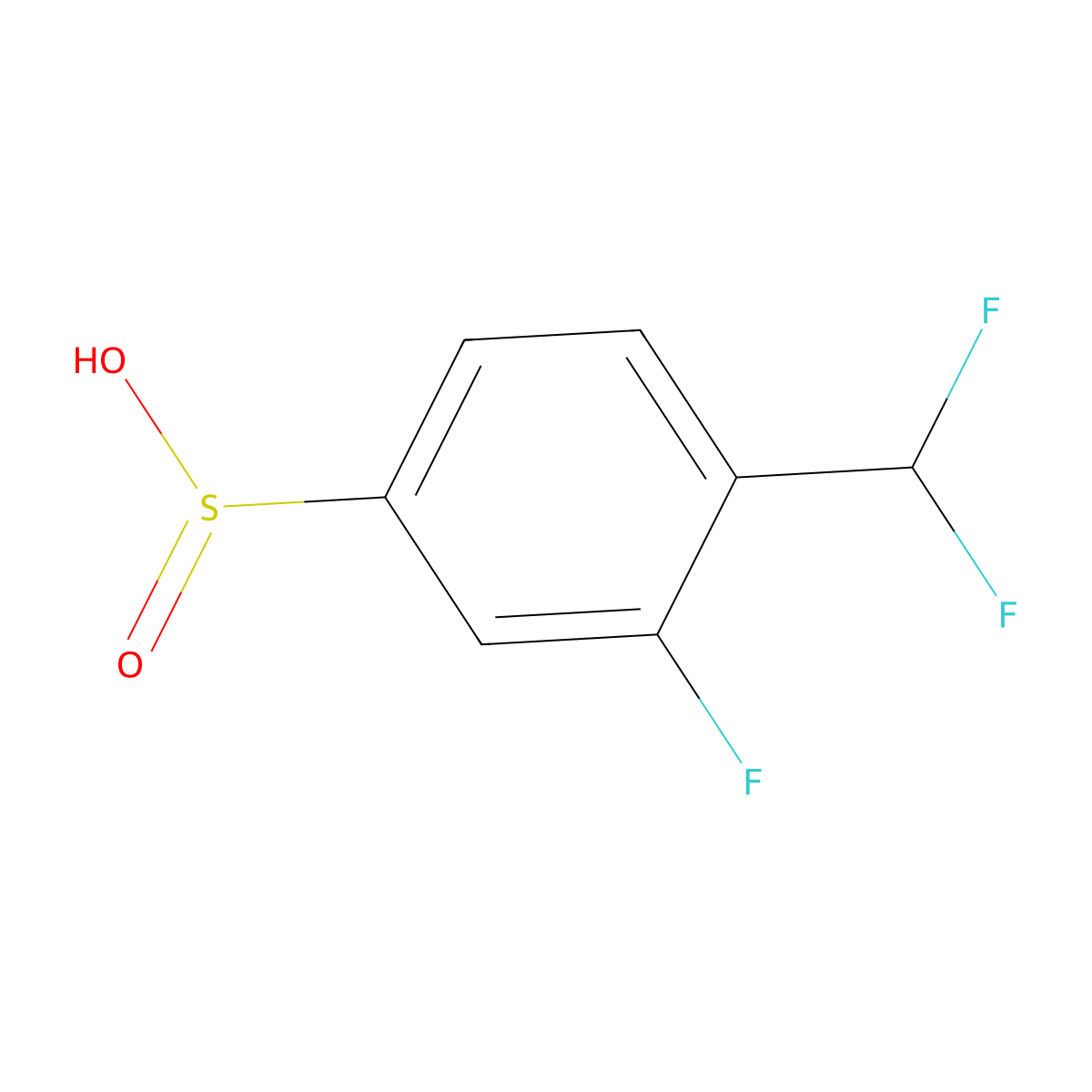 4-(Difluoromethyl)-3-fluorobenzene-1-sulfinic acid molecular structure, CAS 2386731-33-3