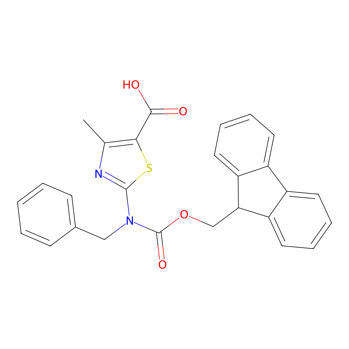 2-[benzyl({[(9H-fluoren-9-yl)methoxy]carbonyl})amino]-4-methyl-1,3-thiazole-5-carboxylic acid molecular structure, CAS 2386738-52-7