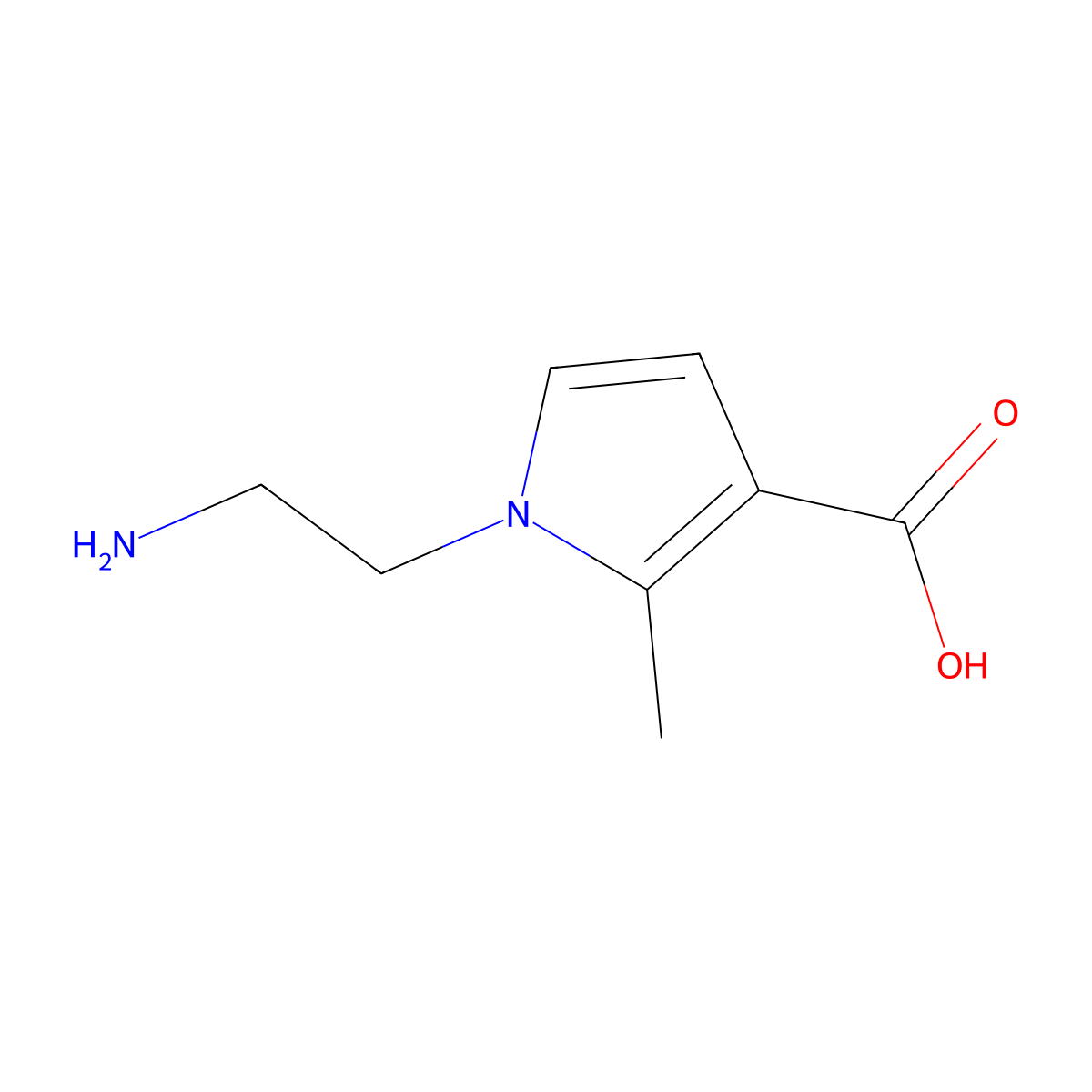 1-(2-aminoethyl)-2-methyl-1H-pyrrole-3-carboxylic acid molecular structure, CAS 2386748-80-5