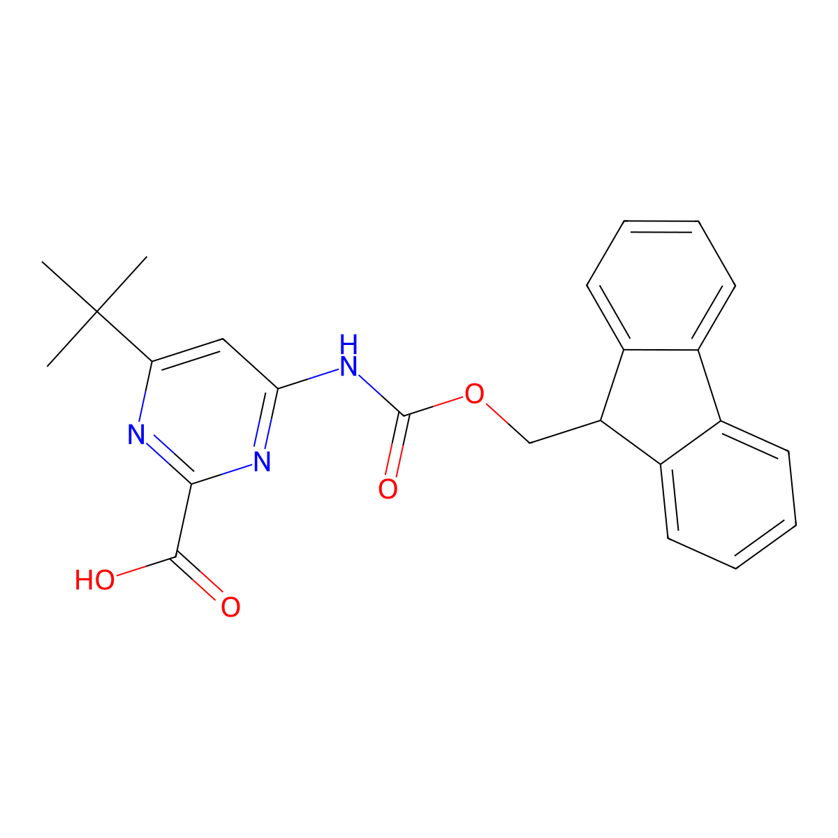 4-tert-butyl-6-({[(9H-fluoren-9-yl)methoxy]carbonyl}amino)pyrimidine-2-carboxylic acid molecular structure, CAS 2386751-66-0