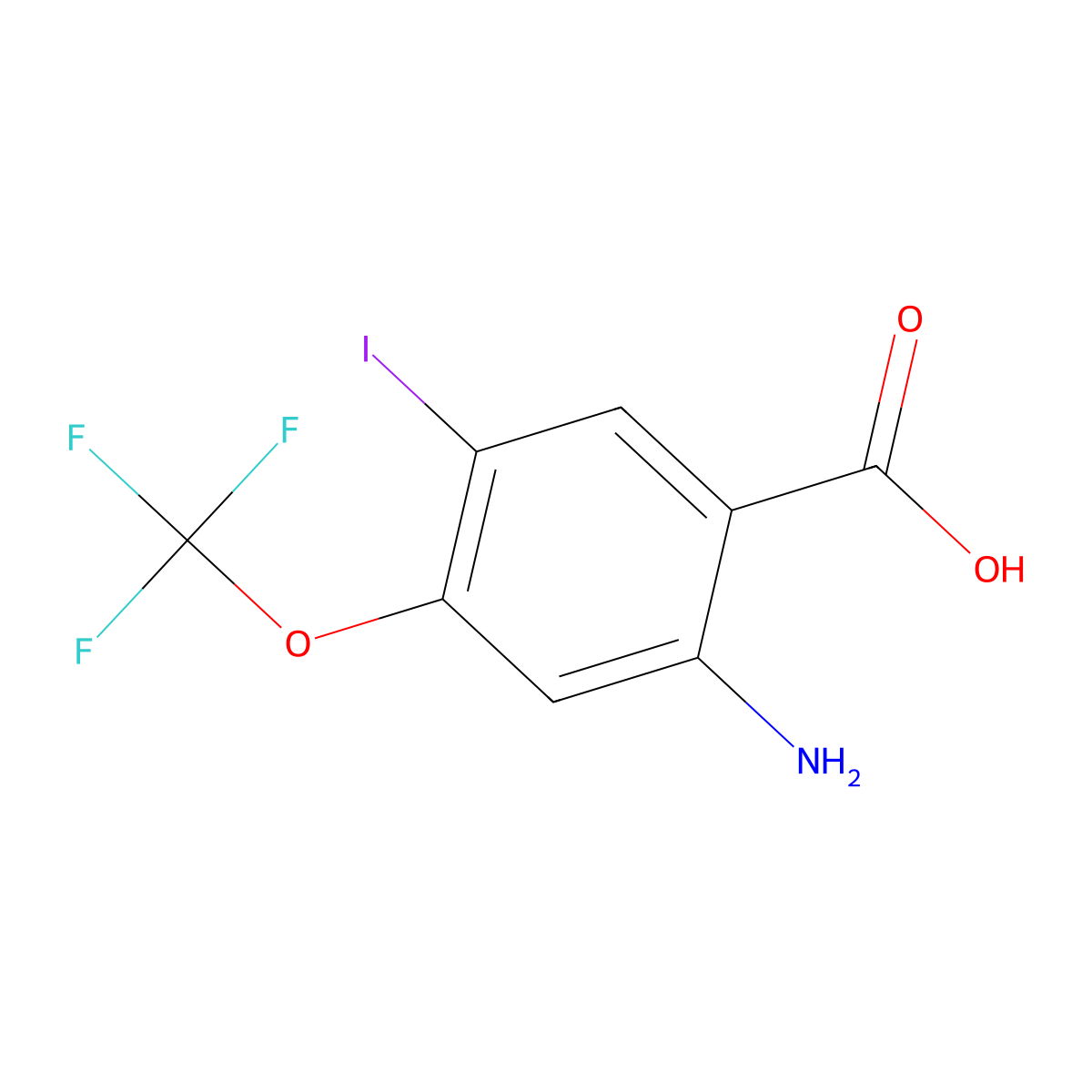 2-Amino-5-iodo-4-(trifluoromethoxy)benzoic acid molecular structure, CAS 2386797-70-0