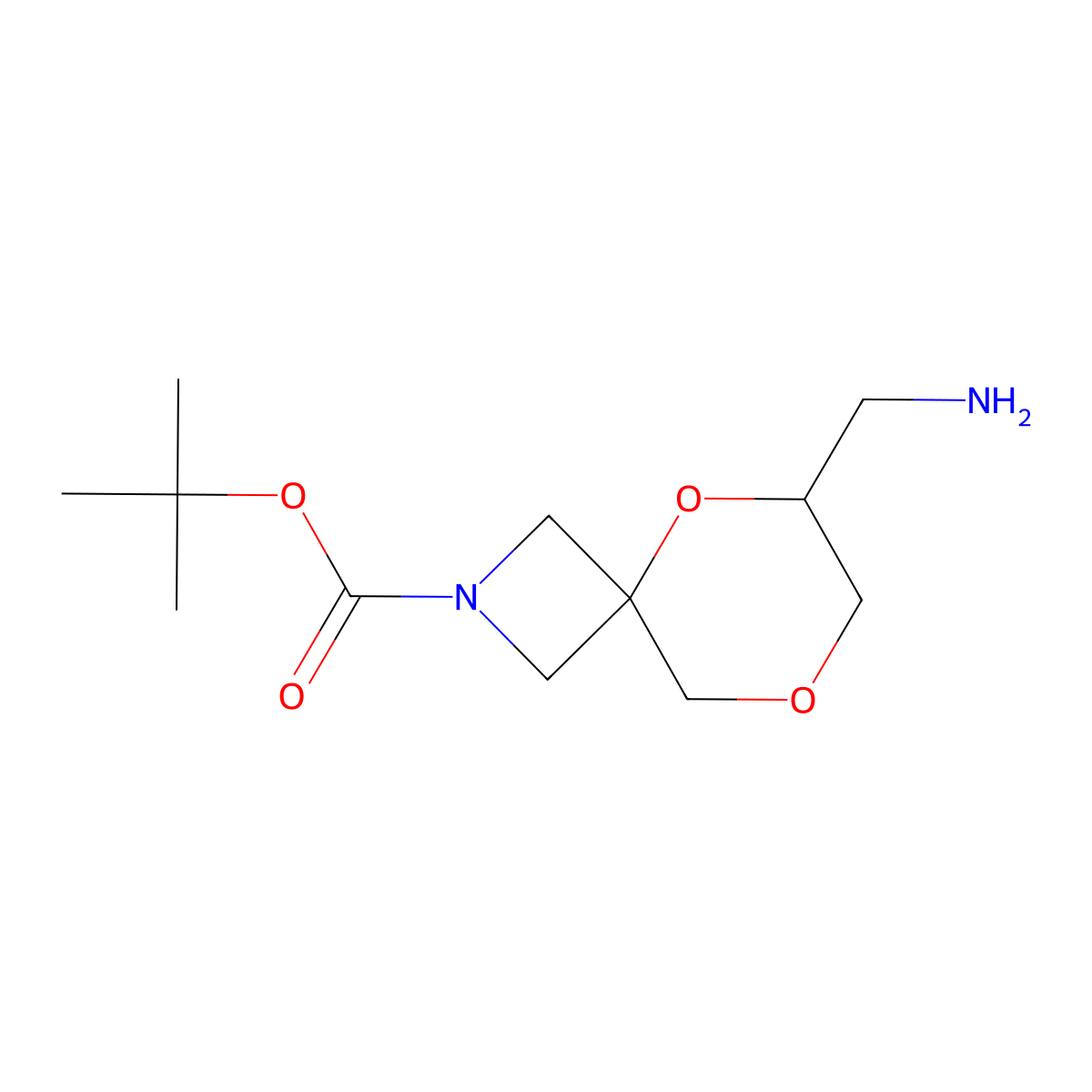 Tert-butyl 6-(aminomethyl)-5,8-dioxa-2-azaspiro[3.5]nonane-2-carboxylate molecular structure, CAS 2386803-80-9