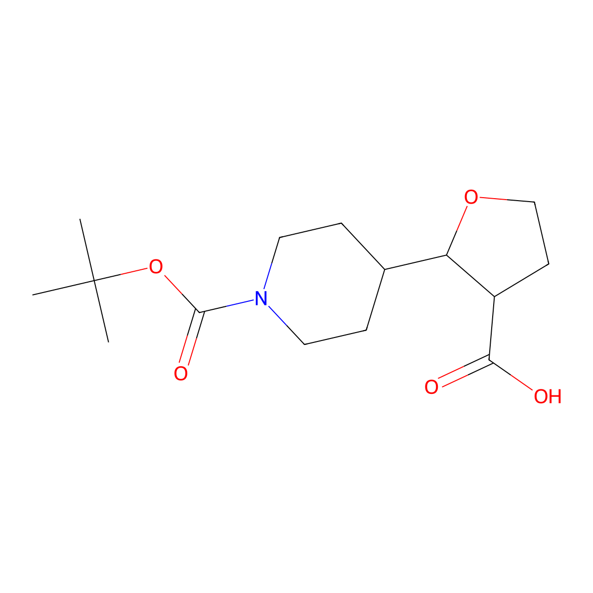 2-{1-[(Tert-butoxy)carbonyl]piperidin-4-yl}oxolane-3-carboxylic acid molecular structure, CAS 2386813-42-7