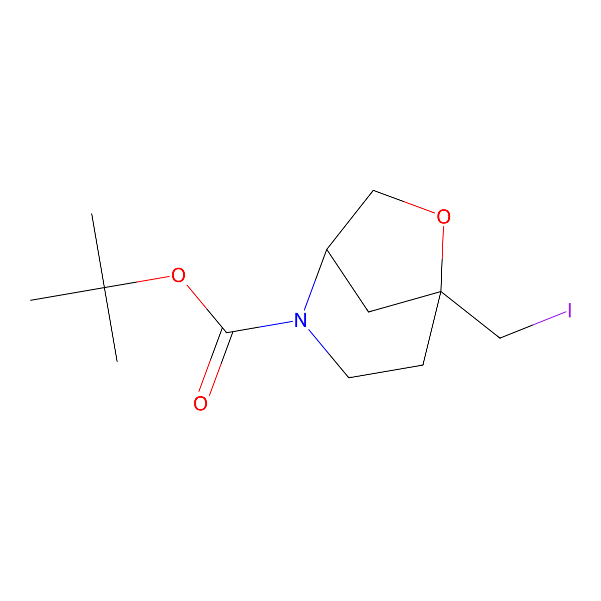 Tert-butyl 5-(iodomethyl)-6-oxa-2-azabicyclo[3.2.1]octane-2-carboxylate molecular structure, CAS 2386818-41-1