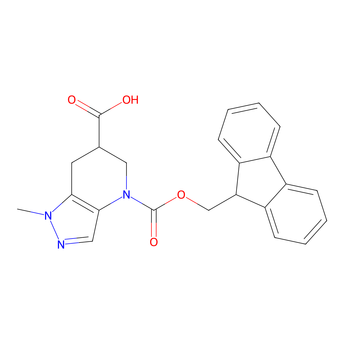 4-{[(9H-fluoren-9-yl)methoxy]carbonyl}-1-methyl-1H,4H,5H,6H,7H-pyrazolo[4,3-b]pyridine-6-carboxylic acid molecular structure, CAS 2386844-42-2