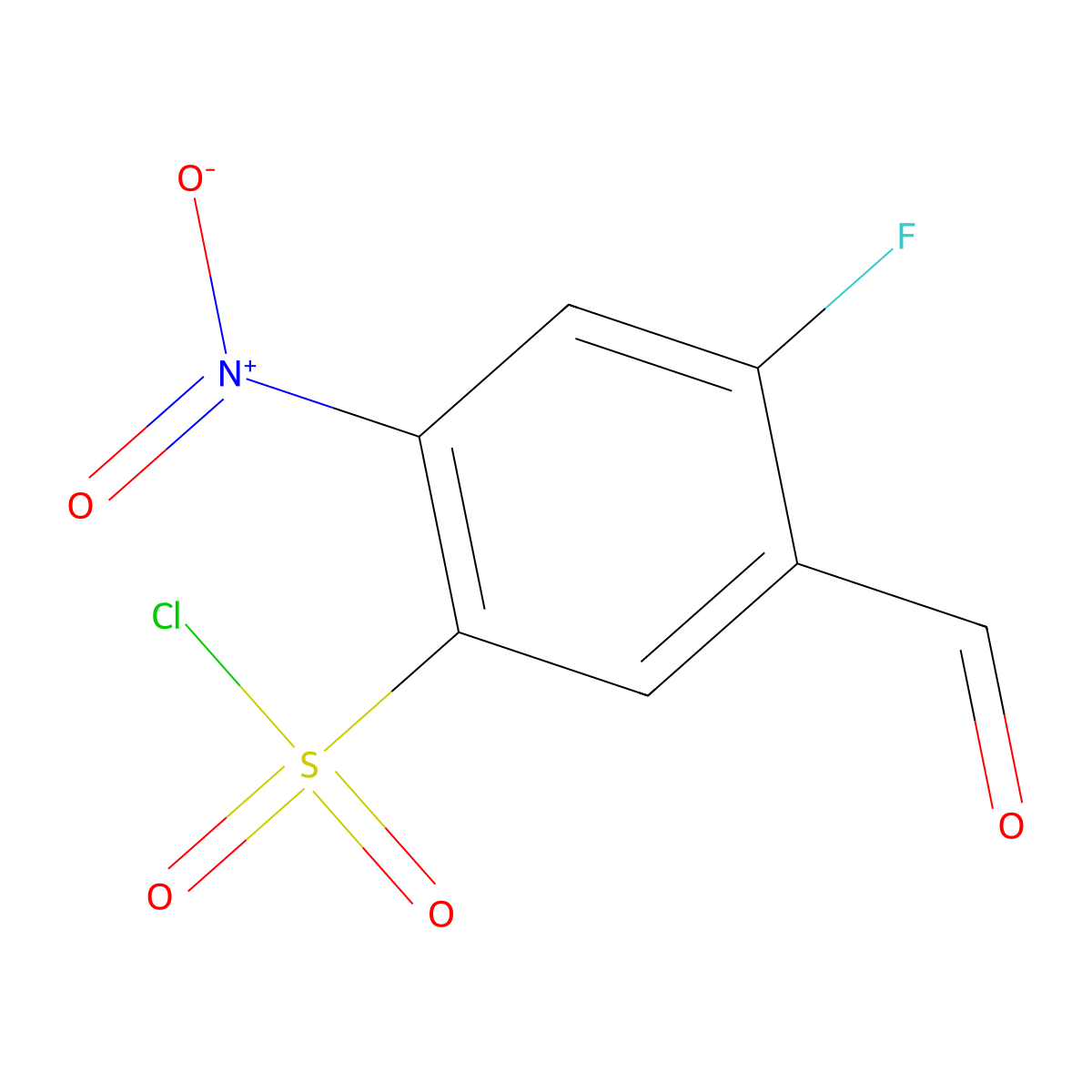 4-Fluoro-5-formyl-2-nitrobenzene-1-sulfonylchloride molecular structure, CAS 2386859-37-4