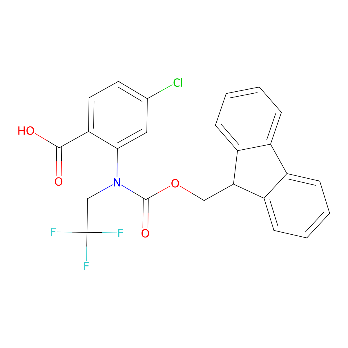 4-chloro-2-({[(9H-fluoren-9-yl)methoxy]carbonyl}(2,2,2-trifluoroethyl)amino)benzoic acid molecular structure, CAS 2386869-39-0