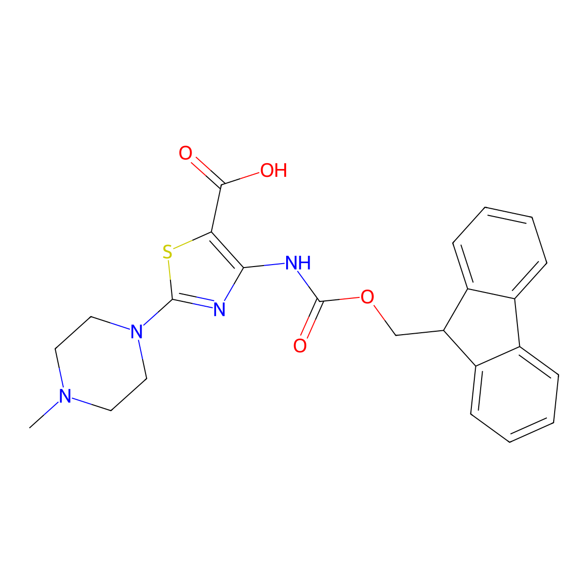 4-({[(9H-fluoren-9-yl)methoxy]carbonyl}amino)-2-(4-methylpiperazin-1-yl)-1,3-thiazole-5-carboxylic acid molecular structure, CAS 2386880-66-4