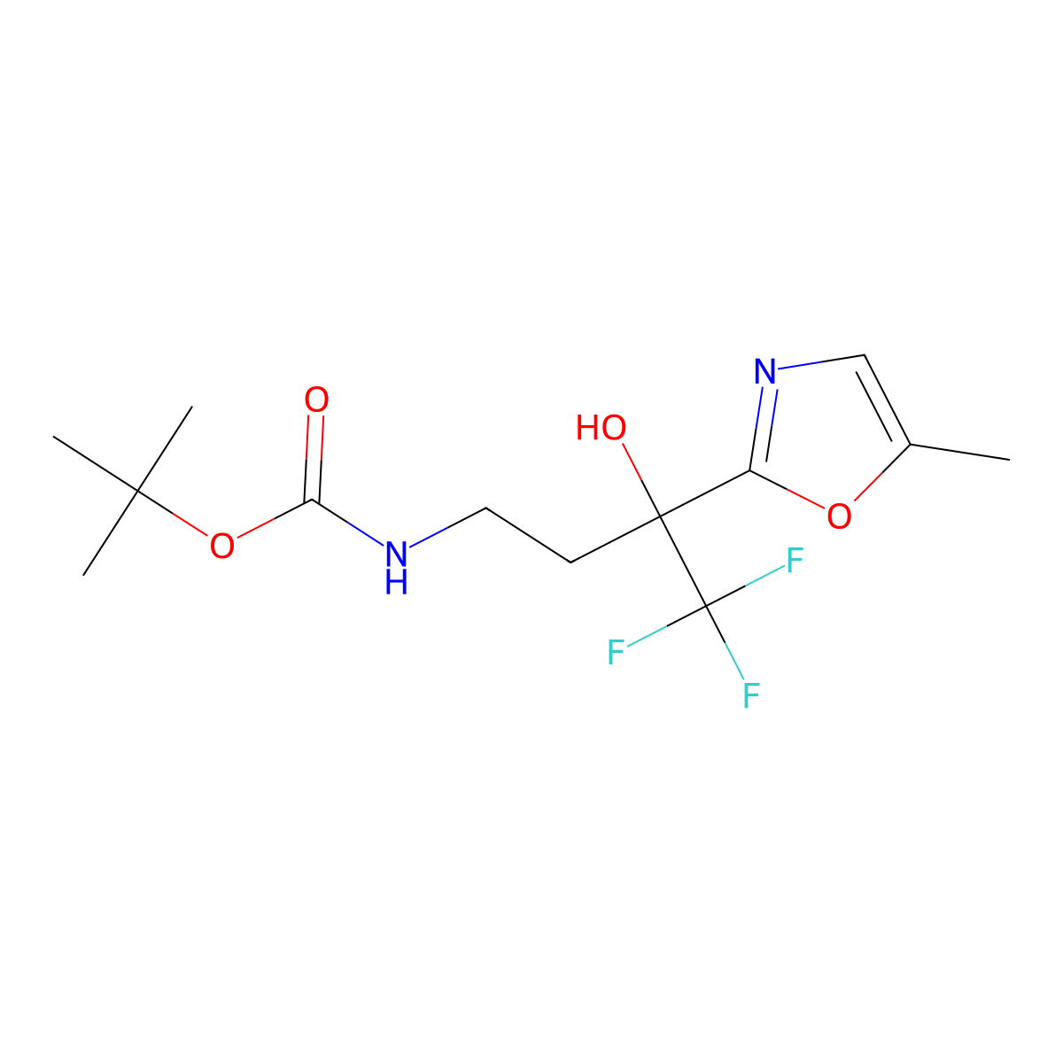 tert-butyl N-[4,4,4-trifluoro-3-hydroxy-3-(5-methyl-1,3-oxazol-2-yl)butyl]carbamate molecular structure, CAS 2386886-16-2