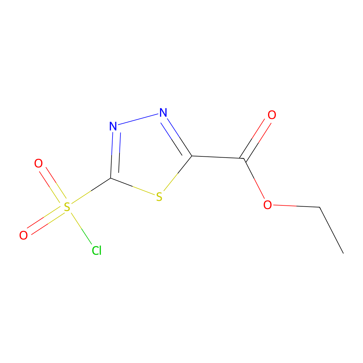 Ethyl 5-(chlorosulfonyl)-1,3,4-thiadiazole-2-carboxylate molecular structure, CAS 2386888-30-6