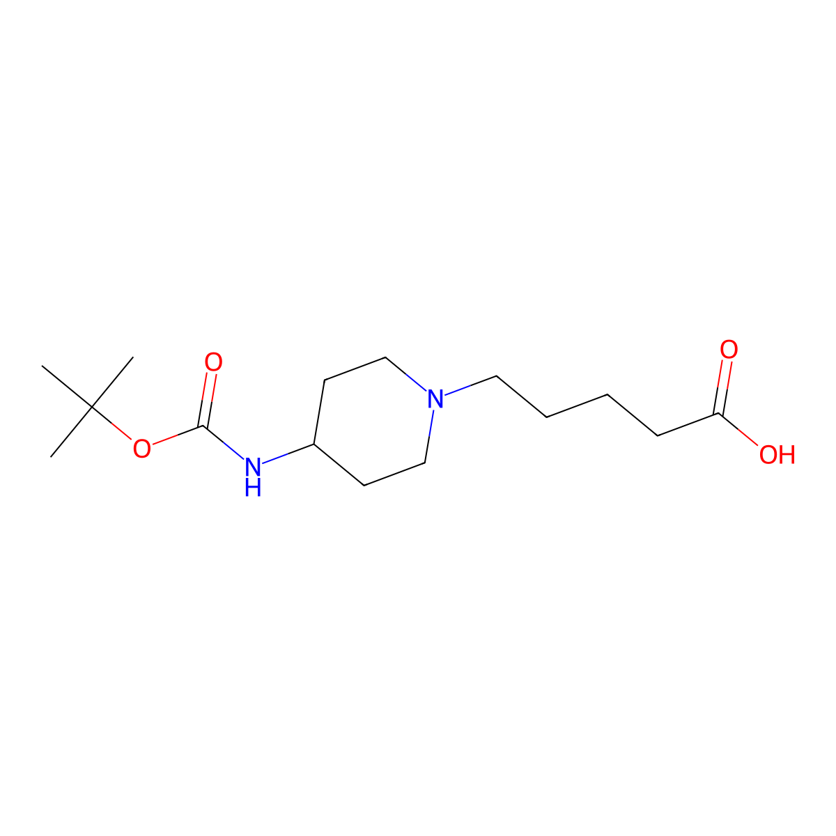 5-(4-{[(Tert-butoxy)carbonyl]amino}piperidin-1-yl)pentanoic acid molecular structure, CAS 2386893-06-5