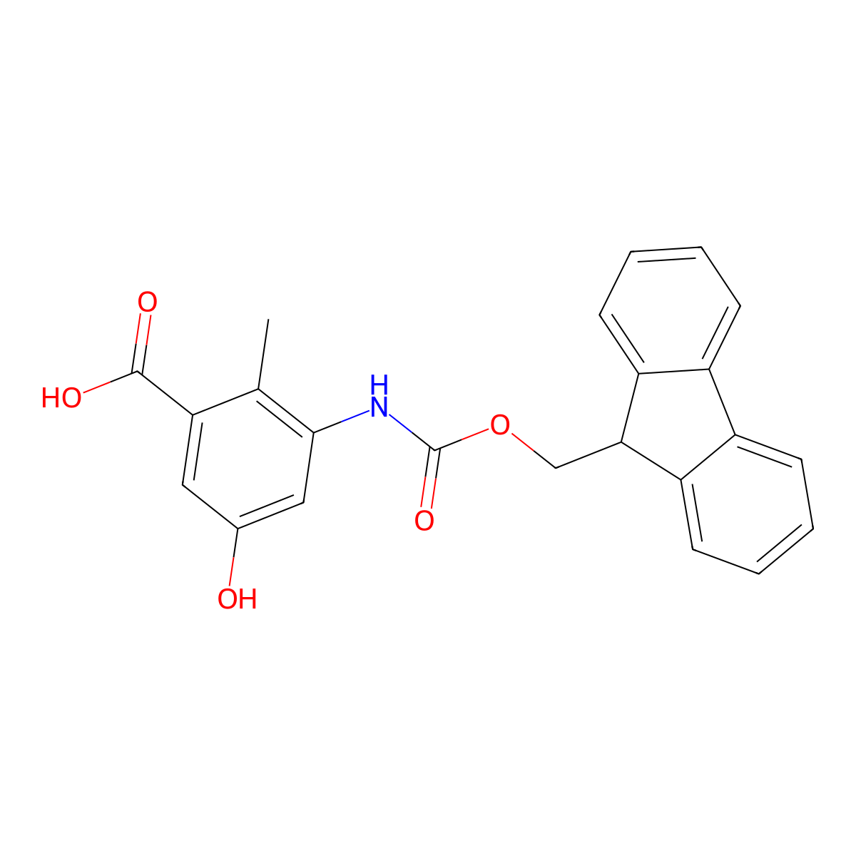 3-({[(9H-fluoren-9-yl)methoxy]carbonyl}amino)-5-hydroxy-2-methylbenzoic acid molecular structure, CAS 2386894-87-5