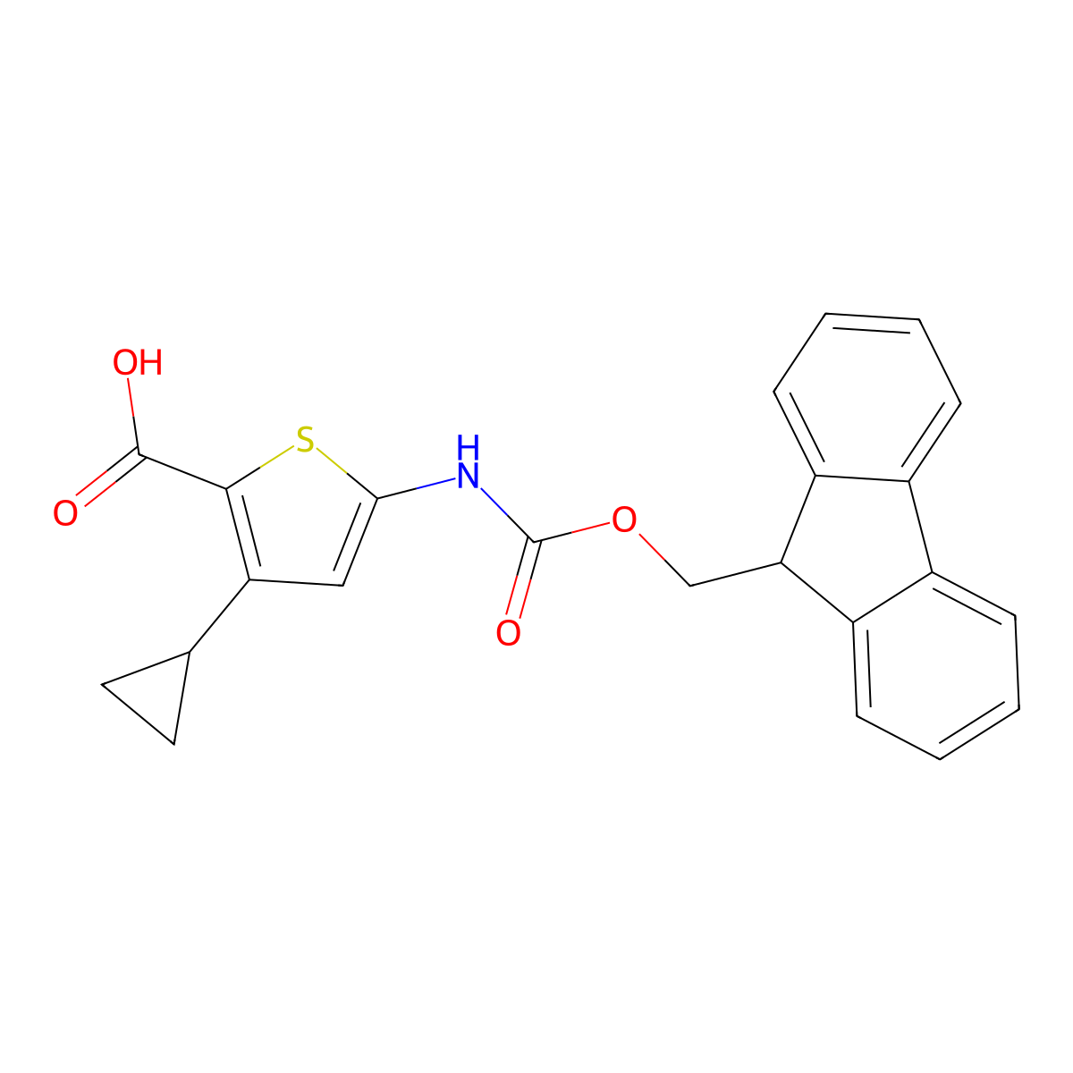 3-cyclopropyl-5-({[(9H-fluoren-9-yl)methoxy]carbonyl}amino)thiophene-2-carboxylic acid molecular structure, CAS 2386908-11-6