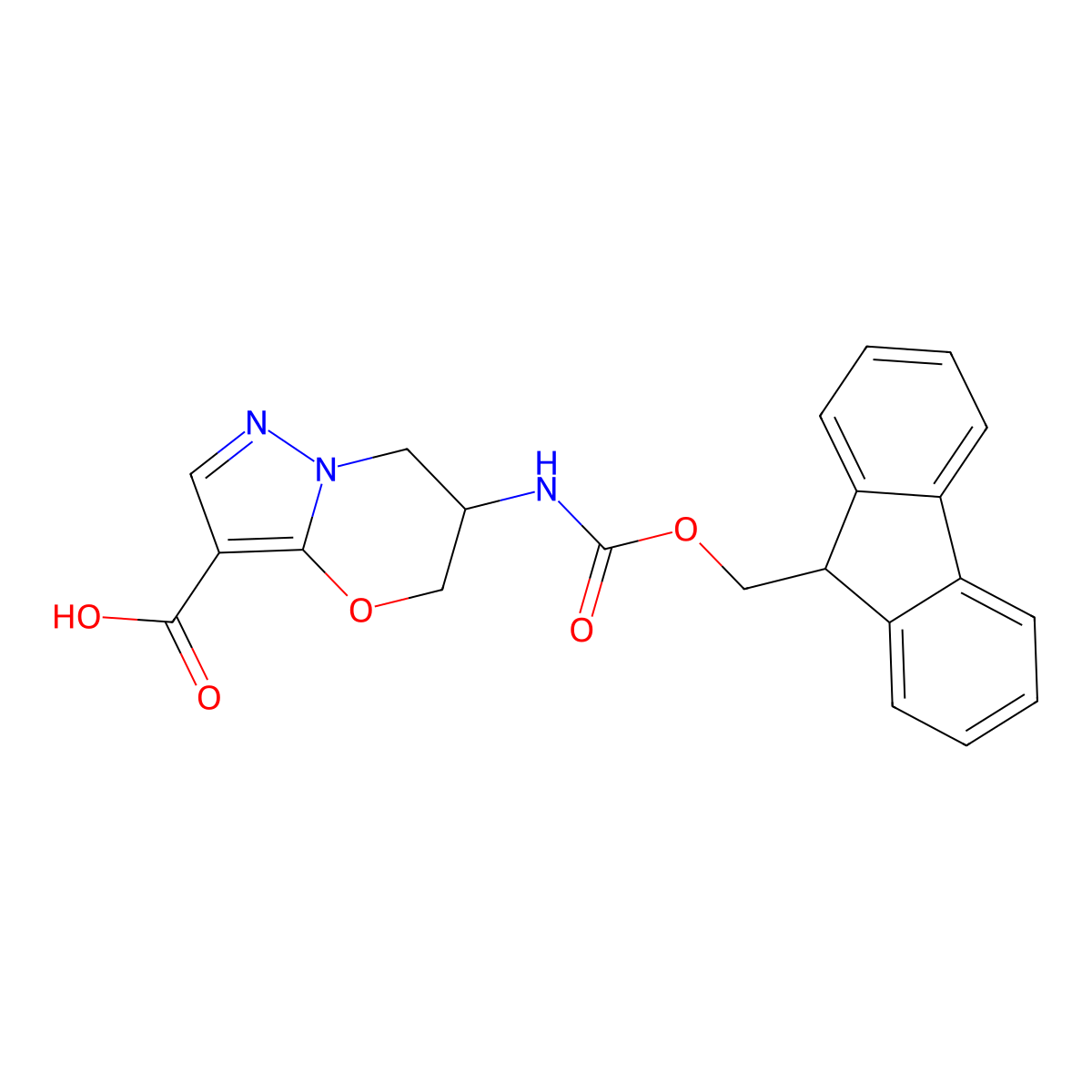 6-({[(9H-fluoren-9-yl)methoxy]carbonyl}amino)-5H,6H,7H-pyrazolo[3,2-b][1,3]oxazine-3-carboxylic acid molecular structure, CAS 2386910-21-8