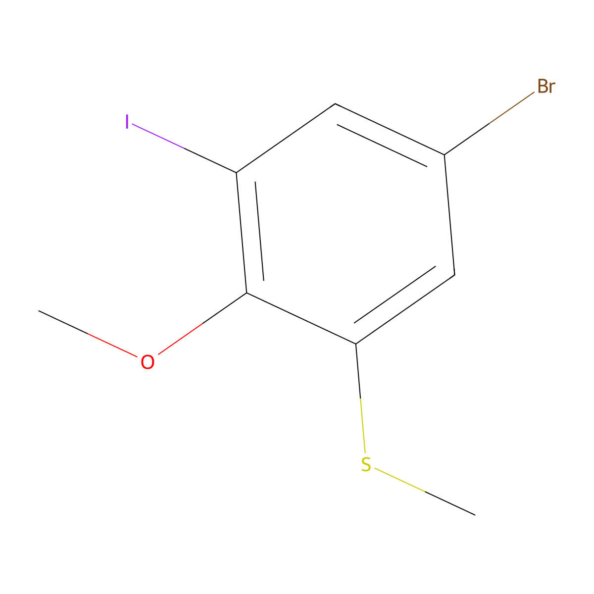5-Bromo-1-iodo-2-methoxy-3-(methylsulfanyl)benzene molecular structure, CAS 2386976-32-3