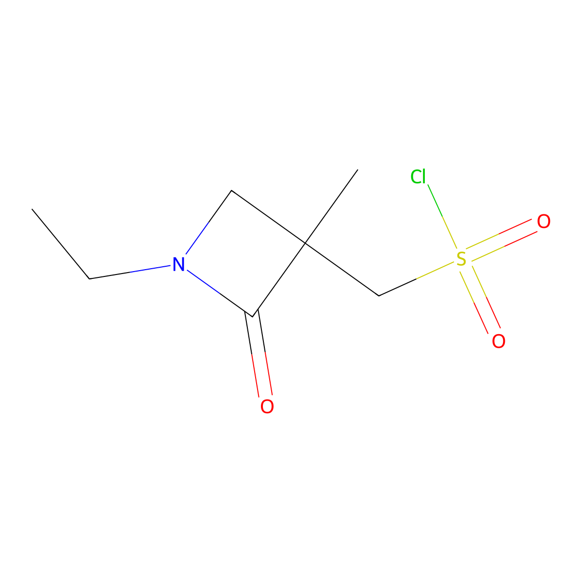 (1-Ethyl-3-methyl-2-oxoazetidin-3-yl)methanesulfonyl chloride molecular structure, CAS 2386977-04-2