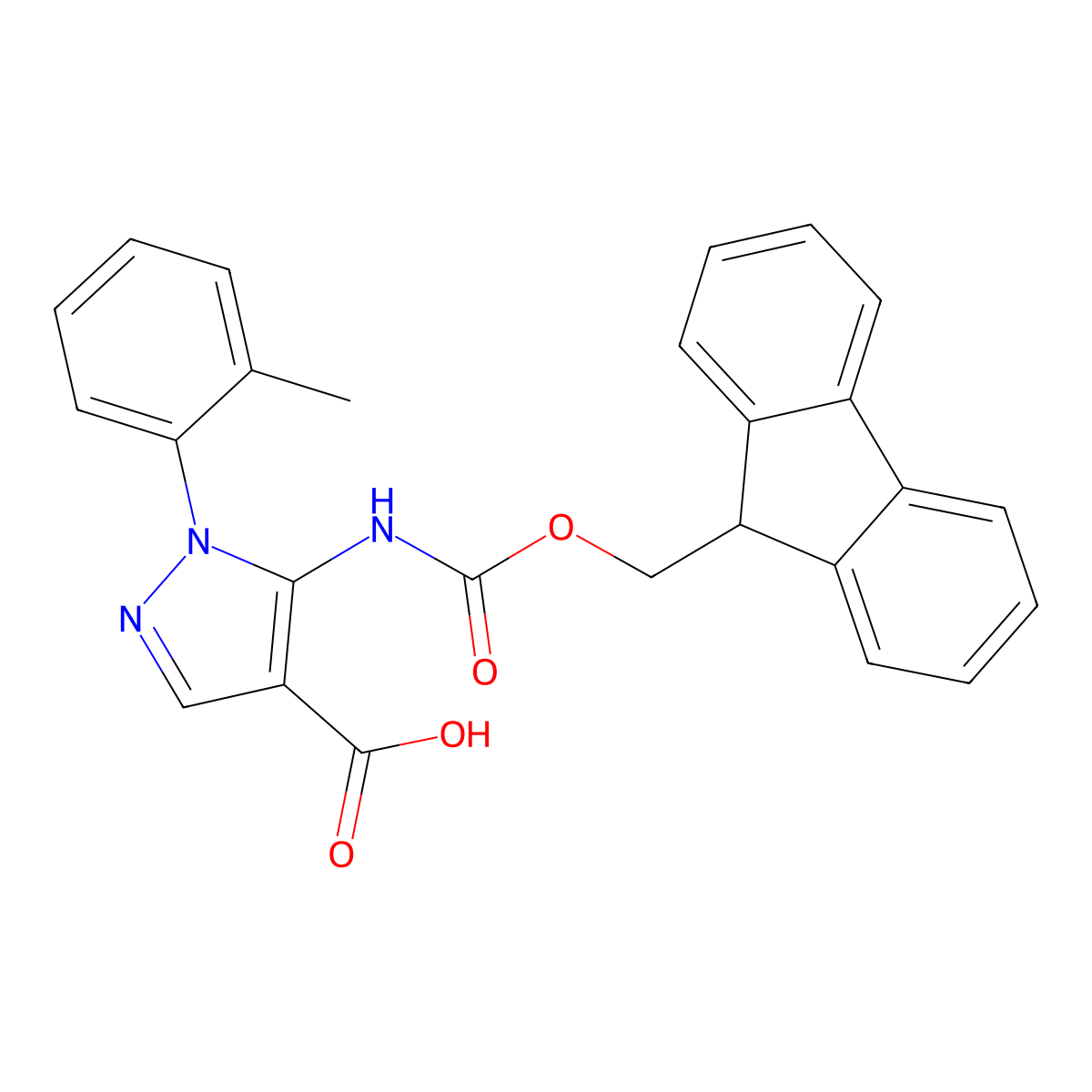 5-({[(9H-fluoren-9-yl)methoxy]carbonyl}amino)-1-(2-methylphenyl)-1H-pyrazole-4-carboxylic acid molecular structure, CAS 2386998-97-4