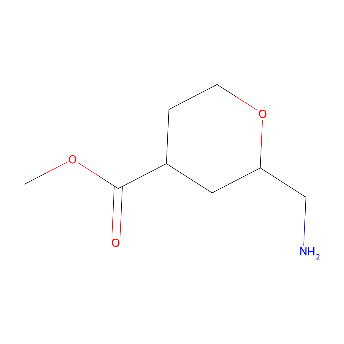 Methyl 2-(aminomethyl)oxane-4-carboxylate molecular structure, CAS 2387014-21-1