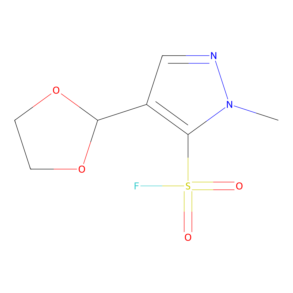 4-(1,3-dioxolan-2-yl)-1-methyl-1H-pyrazole-5-sulfonyl fluoride molecular structure, CAS 2387014-92-6