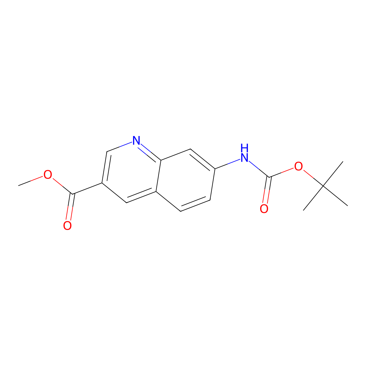 Methyl 7-((tert-butoxycarbonyl)amino)quinoline-3-carboxylate molecular structure, CAS 2387015-70-3
