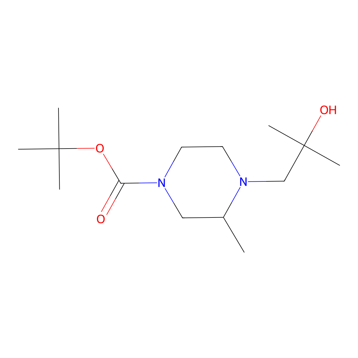 Tert-butyl 4-(2-hydroxy-2-methylpropyl)-3-methylpiperazine-1-carboxylate molecular structure, CAS 2387018-40-6