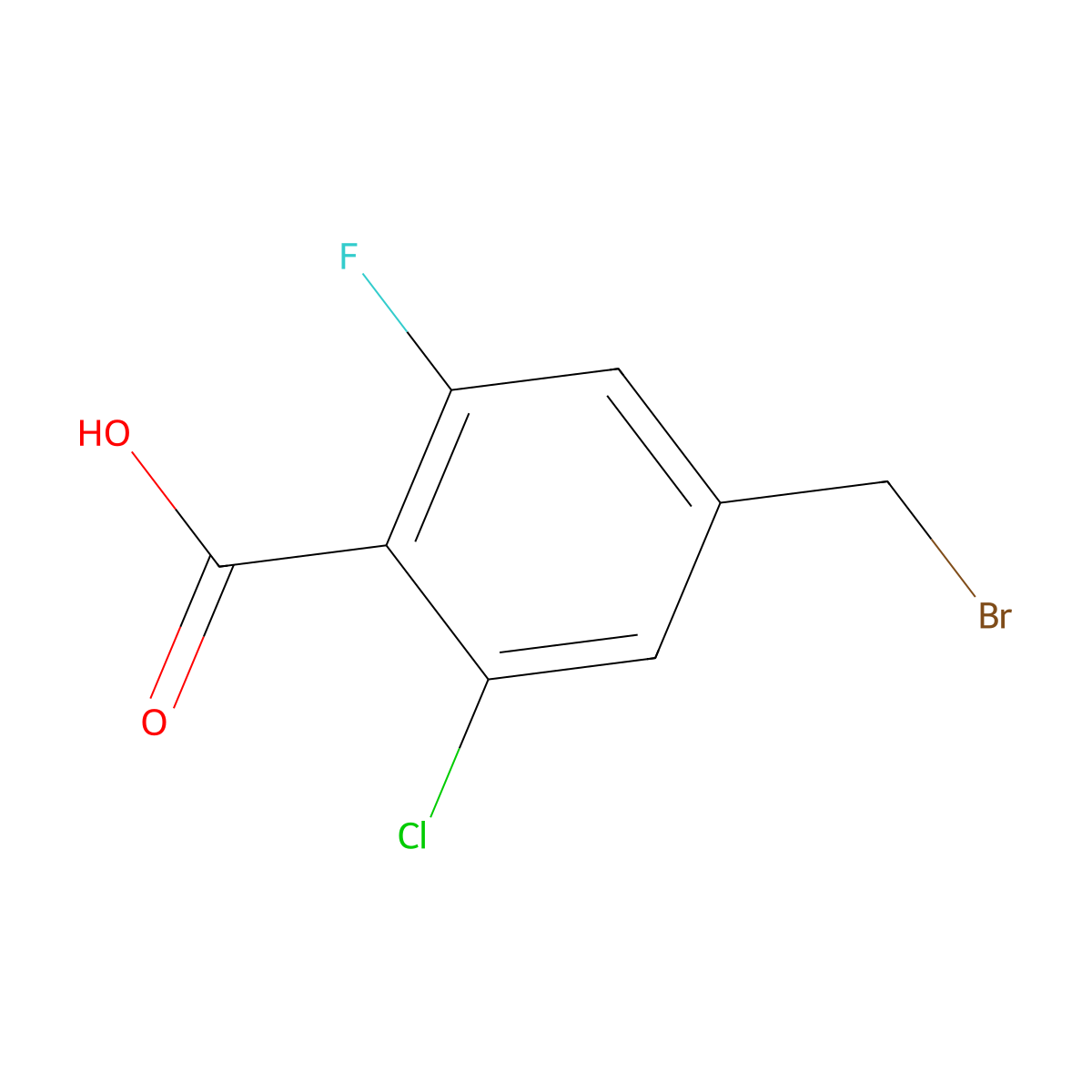 4-(Bromomethyl)-2-chloro-6-fluorobenzoic acid molecular structure, CAS 2387020-89-3